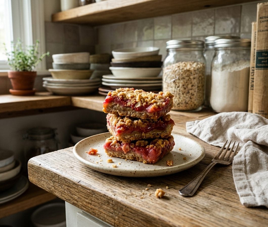 Strawberry Rhubarb Oatmeal Bars Dessert