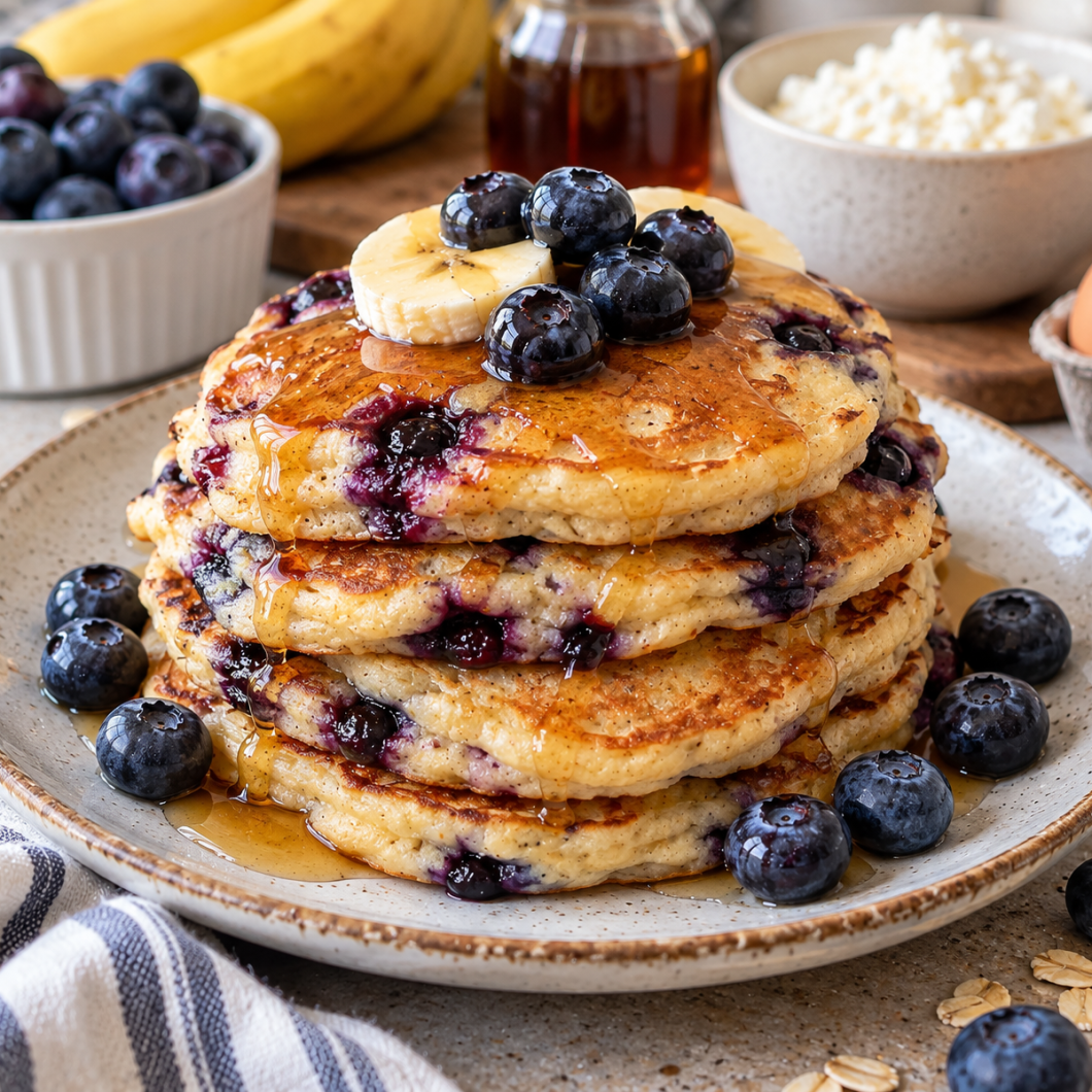Protein Fluffy Blueberry Cottage Cheese Pancake